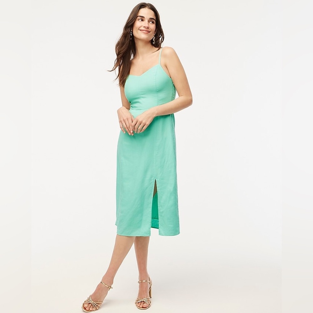 J.Crew Petite linen-blend slip midi dress in Sunwashed Mint size 6 NWT